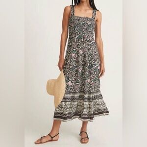 NWT Marine Layer Selene Floral Smocked Midi Dress Size XL Linen‎ Blend Pockets